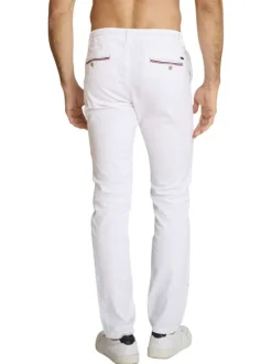 Pantalon chino en coton et lin mélangé blanc pourvu d'une taille élastiquée