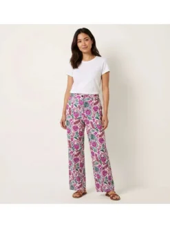 Pantalon chino en coton fuchsia floral pourvue d'une coupe large