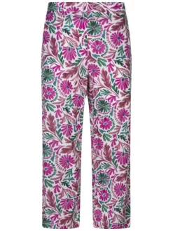 Pantalon chino en coton fuchsia floral pourvue d'une coupe large