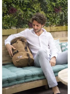 Pantalon chino en coton gris à coupe ajustée pourvu d'une taille élastiquée