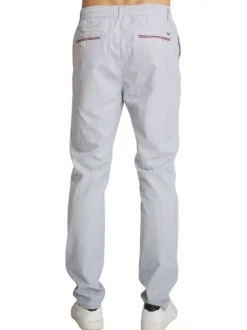 Pantalon chino en coton gris à coupe ajustée pourvu d'une taille élastiquée