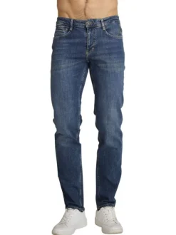 Pantalon chino en coton indigo uni avec une coupe ajustée et une taille basse