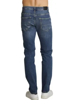 Pantalon chino en coton indigo uni avec une coupe ajustée et une taille basse