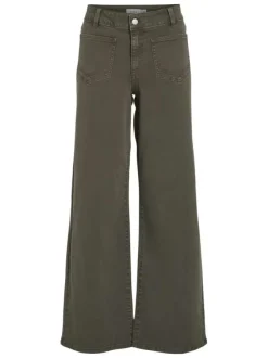 Pantalon chino en coton kaki uni avec une coupe bootcut et des poches
