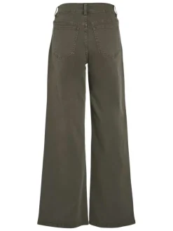 Pantalon chino en coton kaki uni avec une coupe bootcut et des poches