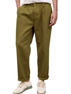 Pantalon chino en coton kaki uni avec une coupe bootcut et un logo brodé