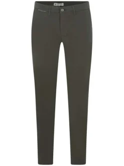 Pantalon chino en coton kaki uni avec une coupe slim et une poche ticket