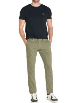 Pantalon Chino en coton kaki uni avec une coupe slim et un style 5 poches