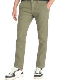 Pantalon Chino en coton kaki uni avec une coupe slim et un style 5 poches