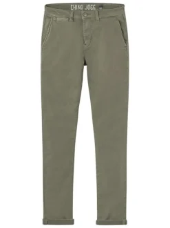 Pantalon Chino en coton kaki uni avec une coupe slim et un style 5 poches