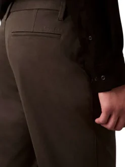 Pantalon chino en coton kaki uni coupe slim avec fermeture bouton