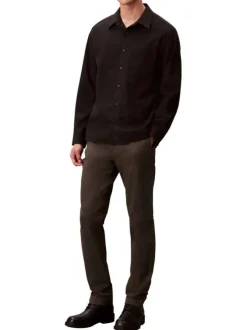 Pantalon chino en coton kaki uni coupe slim avec fermeture bouton