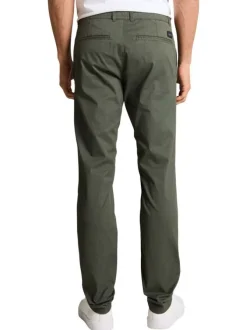 Pantalon chino en coton kaki uni pourvu de passants pour la ceinture