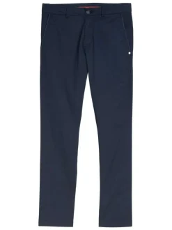 Pantalon chino en coton marine avec une coupe slim et une taille intermédiaire