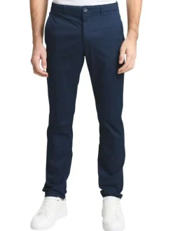 Pantalon chino en coton marine avec une coupe slim et une taille intermédiaire