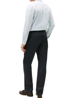 Pantalon chino en coton marine à motifs avec une coupe droite et logos brodés