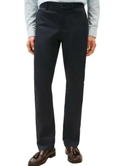 Pantalon chino en coton marine à motifs avec une coupe droite et logos brodés