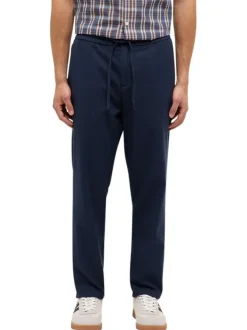 Pantalon chino en coton marine uni avec une coupe droite à zip et à bouton
