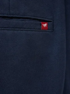 Pantalon chino en coton marine uni avec une coupe droite à zip et à bouton