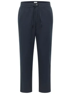 Pantalon chino en coton marine uni avec une coupe droite à zip et à bouton
