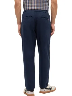 Pantalon chino en coton marine uni avec une coupe droite à zip et à bouton