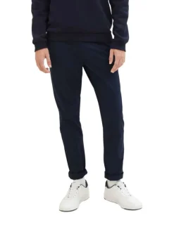 Pantalon Chino en coton marine uni avec une coupe slim et des poches latérales