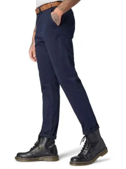 Pantalon Chino en coton marine uni avec une coupe slim et des poches latérales
