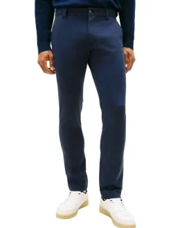 Pantalon Chino en coton marine uni avec une coupe slim à zip et à bouton