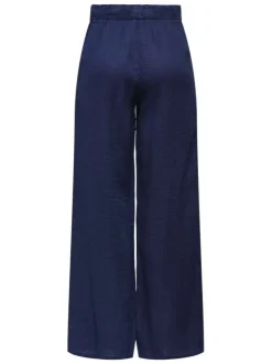 Pantalon chino en coton marine uni pourvu d'une taille élastiquée