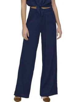 Pantalon chino en coton marine uni pourvu d'une taille élastiquée
