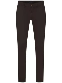 Pantalon Chino en coton marron uni avec une coupe ajustée et une poche gousset