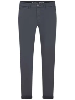 Pantalon Chino en coton mélangé, bleu marine uni avec des ourlet
