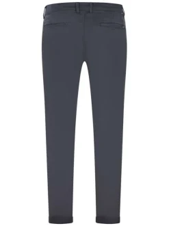 Pantalon Chino en coton mélangé, bleu marine uni avec des ourlet