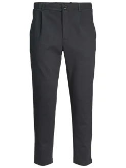 Pantalon chino en coton mélangé bleu marine uni avec une coupe slim