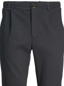 Pantalon chino en coton mélangé bleu marine uni avec une coupe slim