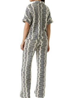 Pantalon chino en coton mélangé écru à motifs pourvu d'une coupe bootcut