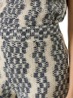 Pantalon chino en coton mélangé écru à motifs pourvu d'une coupe bootcut
