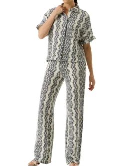 Pantalon chino en coton mélangé écru à motifs pourvu d'une coupe bootcut