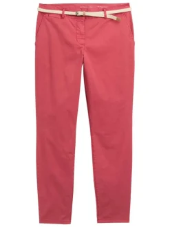 Pantalon Chino en coton mélangé rose uni à coupe slim avec 5 poches