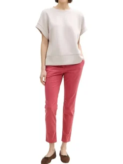 Pantalon Chino en coton mélangé rose uni à coupe slim avec 5 poches