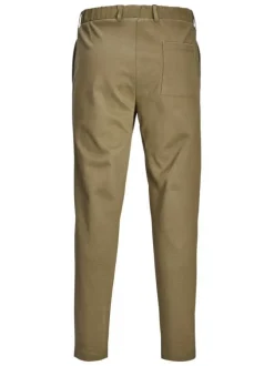 Pantalon chino en coton mélangé taupe uni à coupe slim et à taille mi-haute