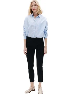 Pantalon chino en coton noir à coupe droite pourvu d'un zip et d'un bouton