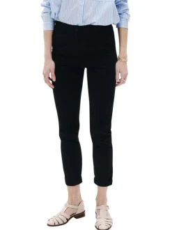 Pantalon chino en coton noir à coupe droite pourvu d'un zip et d'un bouton