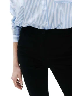 Pantalon chino en coton noir à coupe droite pourvu d'un zip et d'un bouton