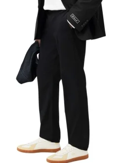 Pantalon chino en coton noir uni à coupe slim et taille intermédiaire