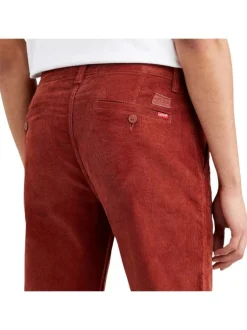 Pantalon Chino en coton rouge uni aspect velours avec deux poches latérales