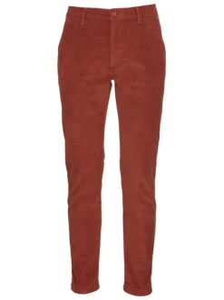 Pantalon Chino en coton rouge uni aspect velours avec deux poches latérales