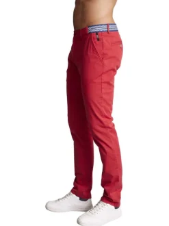 Pantalon chino en coton rouge uni à coupe slim fit et à taille bleue à motifs