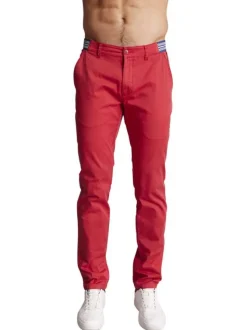 Pantalon chino en coton rouge uni à coupe slim fit et à taille bleue à motifs