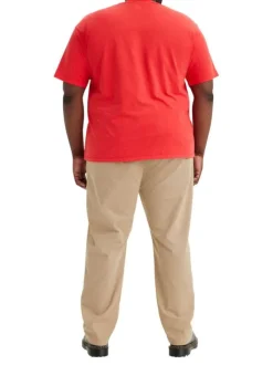Pantalon Chino en coton stretch beige uni, coupe ajustée et taille élastiquée